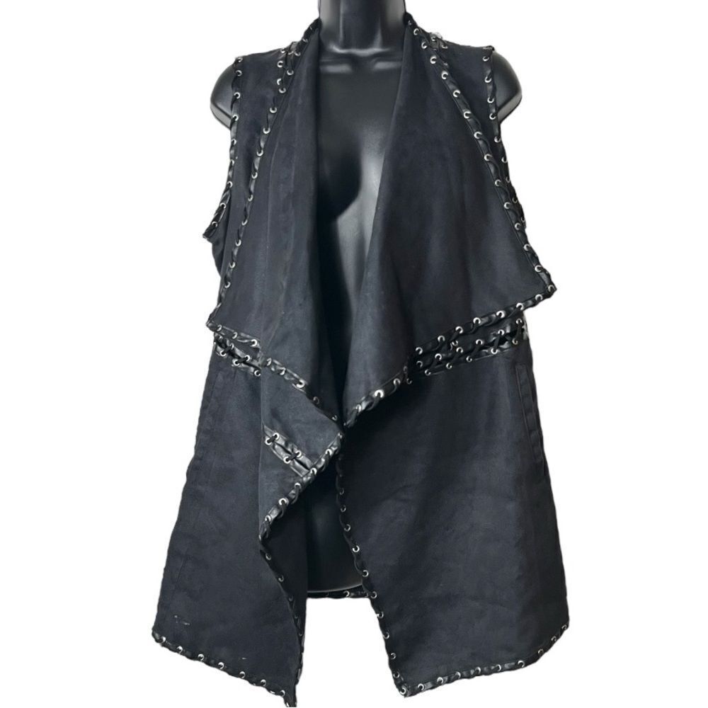Carmen Marc Valvo Black Faux Suede Vest